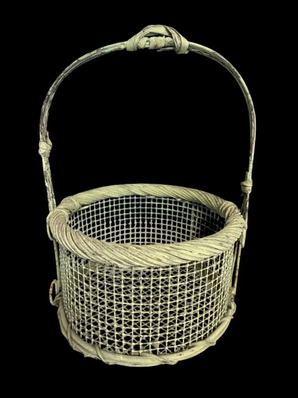 Vintage Green Wire Mesh Basket 7 Inch Farmhouse Cottage Decor